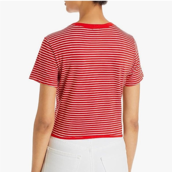 Monrow Women's Red And White Striped Slight Cropped Top New With Tag Large Waldo - Picture 3 of 7
